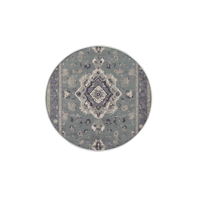 Machine Washable Green Area Rug, Round 4'