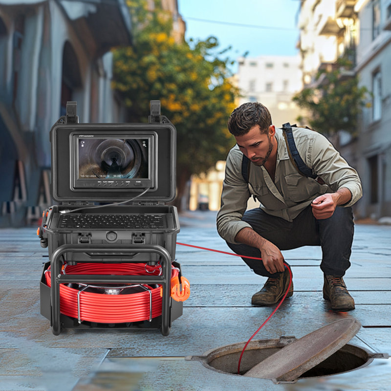 Caméra d'égout 98 pi / 30 m à nivellement automatique avec émetteur 512 Hz