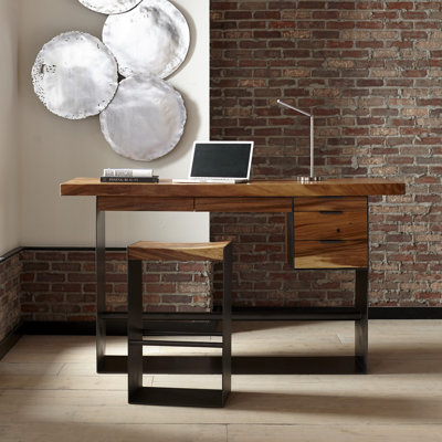 Dimensional Solid Wood Iron Writing Desk