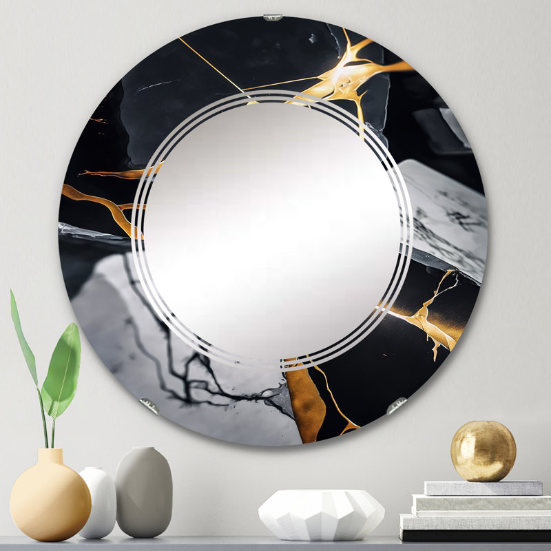 Miroir mural abstrait en marbre Penodei, 24 po x 24 po