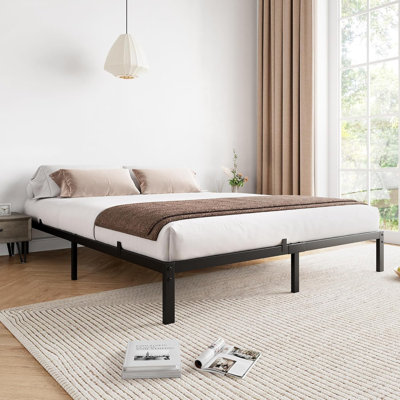 Queen Size Metal Bed Frame 8 Inch Height No Box Spring Needed Heavy Duty Steel Platform with Sturdy Slats Easy Assembly Noise Free Black