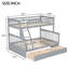 Lit superposé convertible simple au-dessus d'un lit double gris avec tiroirs, pin et construction, conception fiable, garde-corps de type barrière pour la protection, assemblage simple-486908311