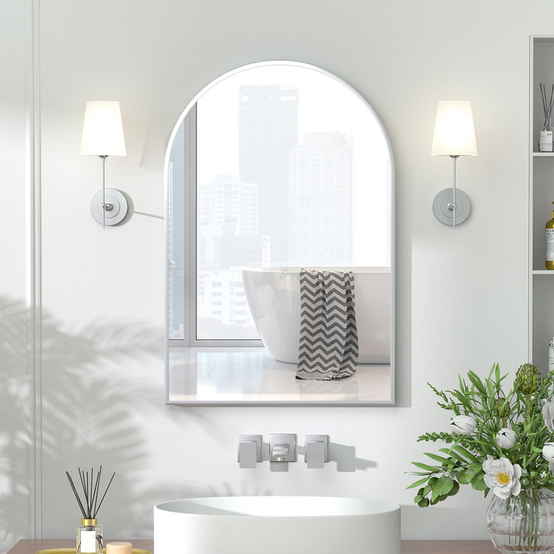 Miroir Poulton, Nickel brossé, H 30 po x l 20 po x P 4,5 po