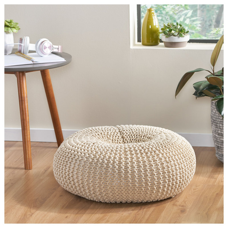 Pouf tricoté en coton tricoté Beige