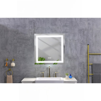 Miroir de salle de bain simple sans cadre à DEL en cristal poli avec miroir à 3 lumières de couleur pour mur de salle de bain