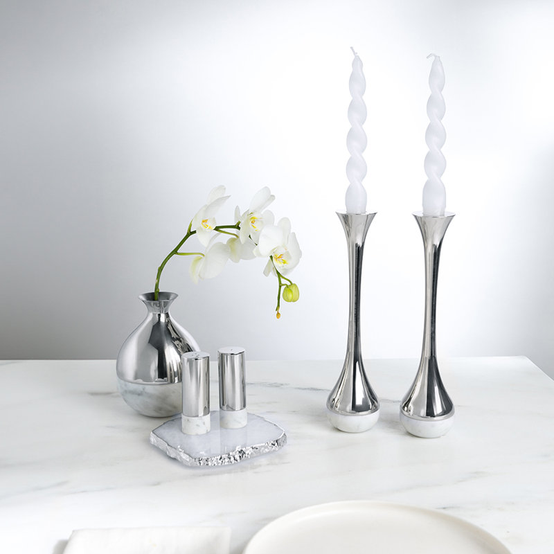 Silver and Carrara Marble Dual Bud Vase