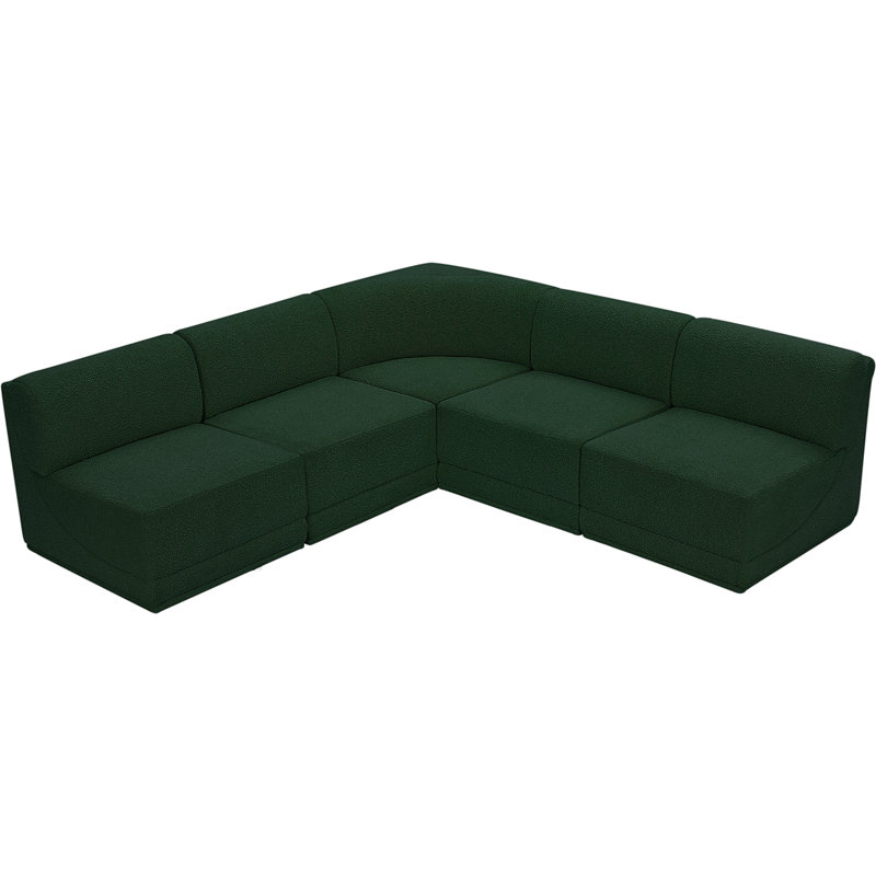 Canapé modulaire rembourré 5 pièces Ollie, Tissu bouclé vert