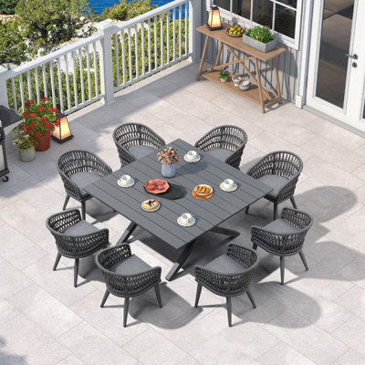 8 - Person Patio Dining Set Square Table with Cushions Included