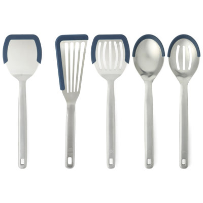 Calphalon Prime 5 Piece Stainless Steel Kitchen Tool Set W/ Navy Sillicone Rim