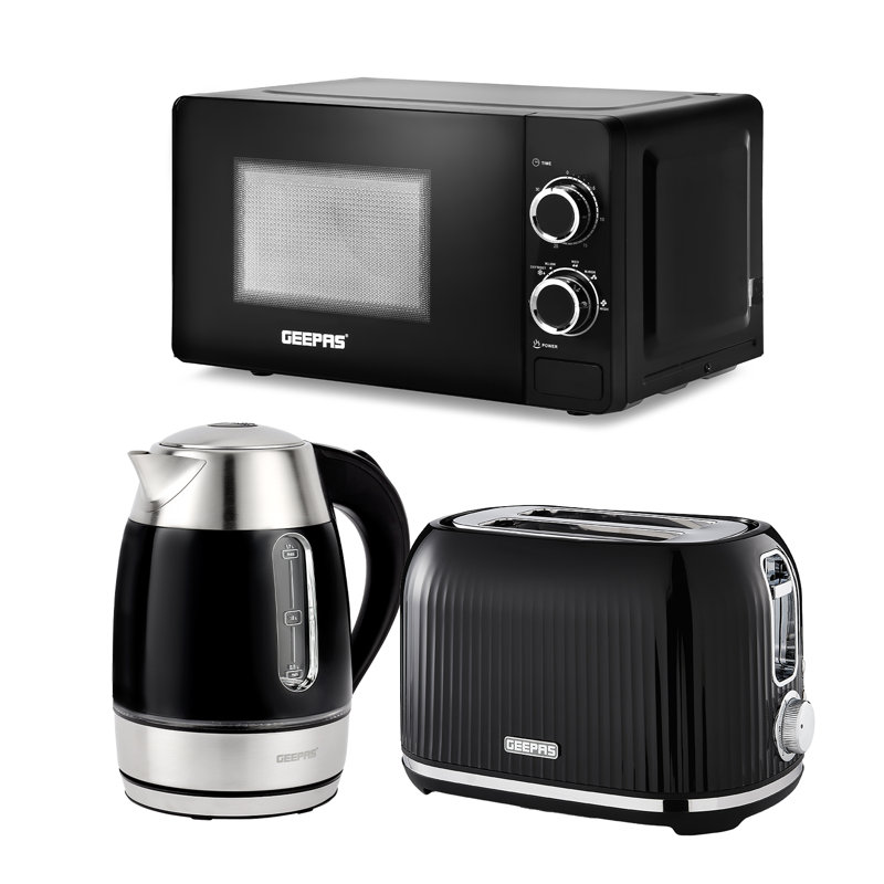 Geepas 3-Piece Kitchen Set 1.7L Kettle 2 Slice Toaster and 20L Microwave
