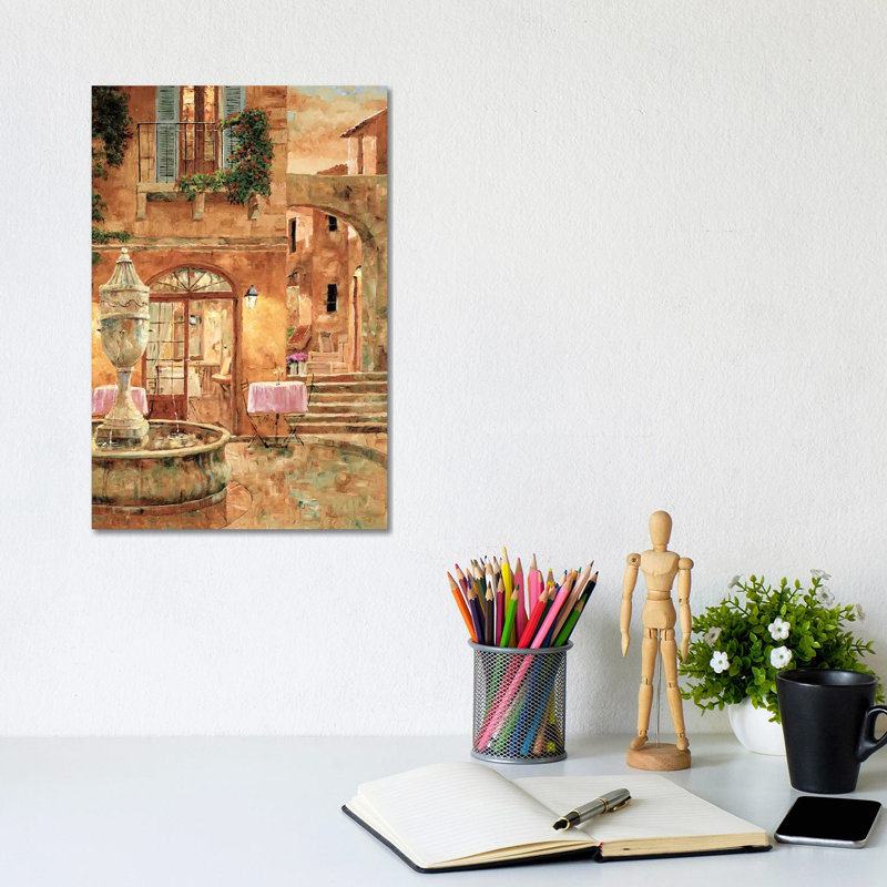 Evening At The Fountain by Gilles Archambault - Wrapped Canvas Painting, 20.32 cm H x 30.48 cm W