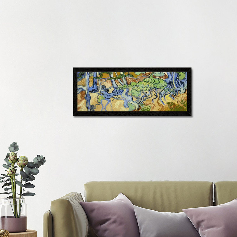 Tree-Roots by Vincent Van Gogh - Panoramic Painting on Canvas, 121.92 cm H x 40.64 cm W, Black Floater Framed