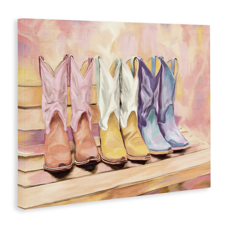 Trio de toiles peintes, conception de Kim Allen, H 16 po x l 20 po