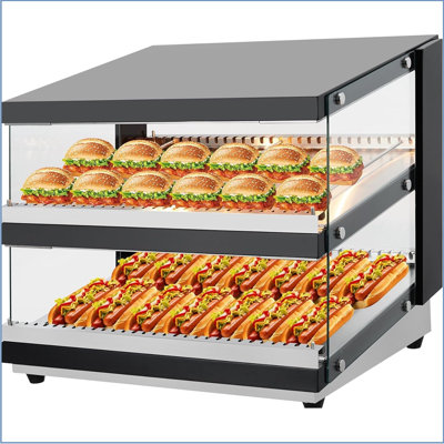 Vitrine chauffante 48 po, vitrine chauffante pour comptoir, chauffe-plats commercial avec tablettes réglables, portes coulissantes en verre, vitrine chauffante électrique à 3 niveaux