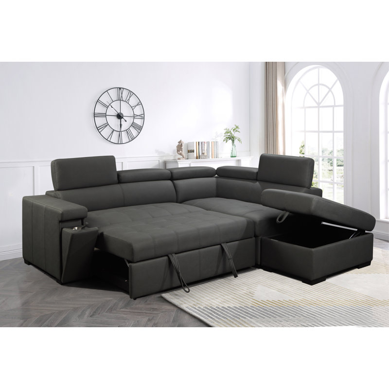 Bouchicas Fabric Storage Sectional w. Pullout Bed, Dark Gray, Dark Gray