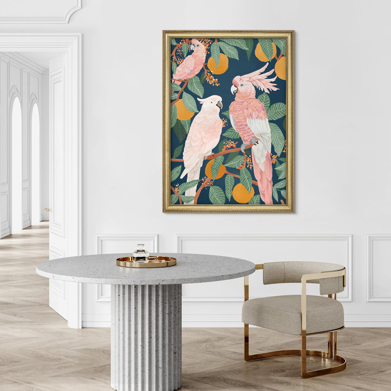 "Cacatoès tropical et agrumes, décoration murale encadrée dorée", Non