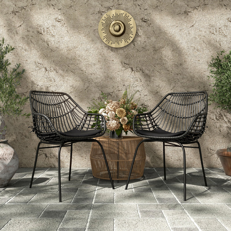 Chaise de salle à manger d'extérieur avec coussin Twickenham, Noir, Noir