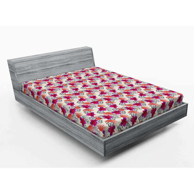 Microfiber Floral Fitted Sheet, Floral 2, Red/Orange, Full Fitted Sheet