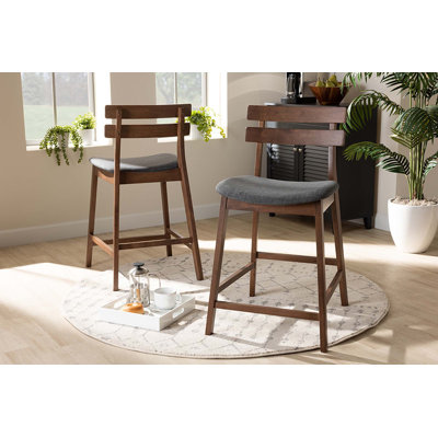 Upholstered Counter Stool with Solid Wood Frame