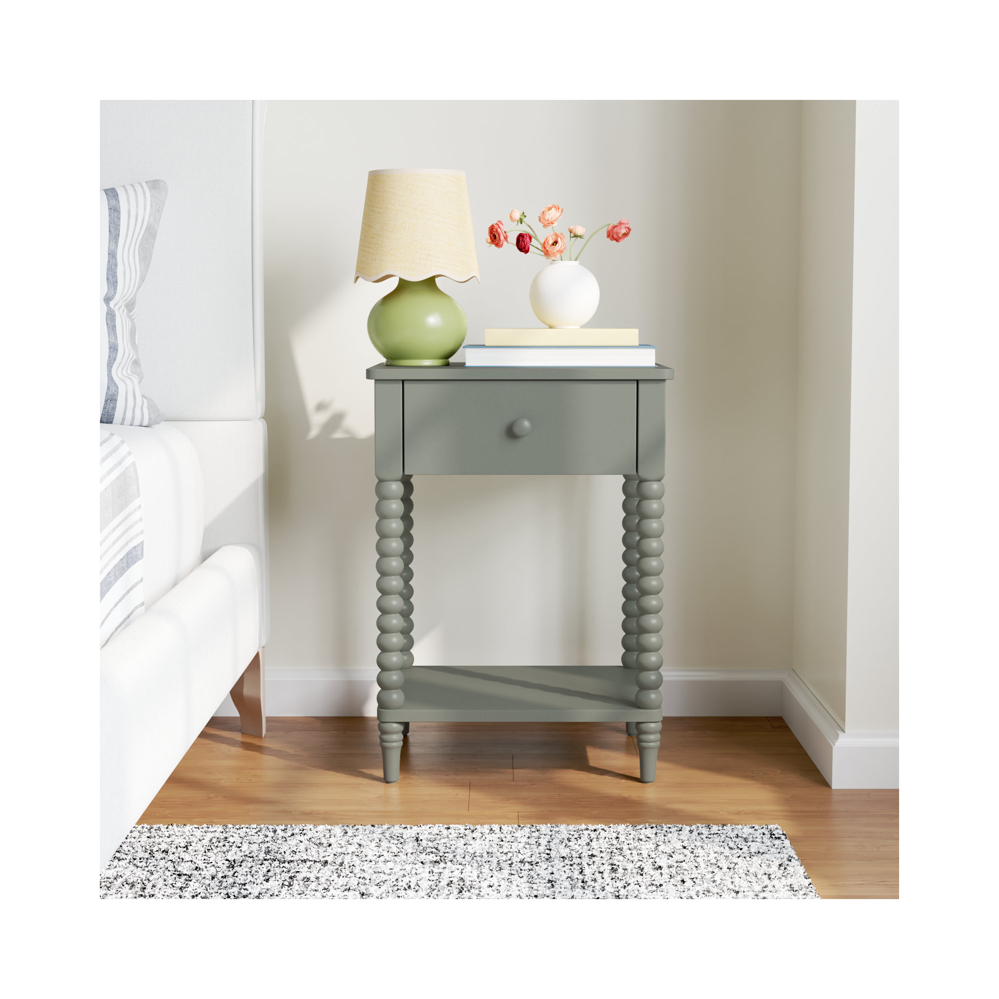 Benbrook 1 - Drawer Spindle Nightstand, Green