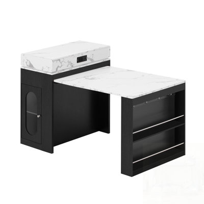 Extendable Dining Table with Folding Top, Power Outlet, and Storage, Ideal for Modern Kitchens and Dining Rooms