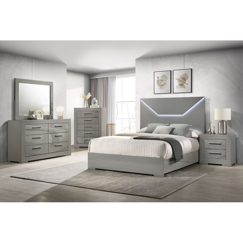 Ensemble de chambre à coucher 4 pièces Kendo Elegant Design - Jahnke, Gris, Grand lit