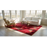 Antique Rich Red Color Floral Minimalist Design Chinese Area Rug