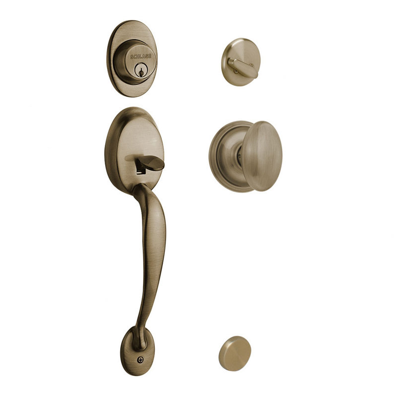 Siena Double Cylinder Entrance Handleset, Antique Brass