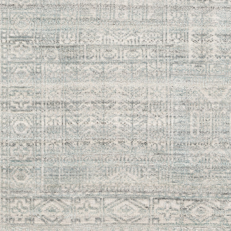Indrakumar Hand-Knotted Teal/Light Gray/Beige Rug, Rectangle 6' x 9'