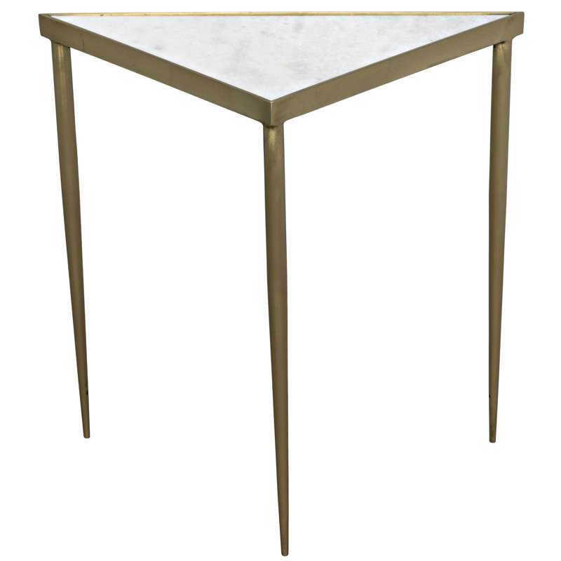 Triangular White Stone and Brass End Table