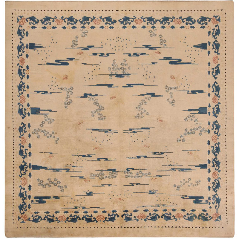 Tapis carré ivoire et bleu