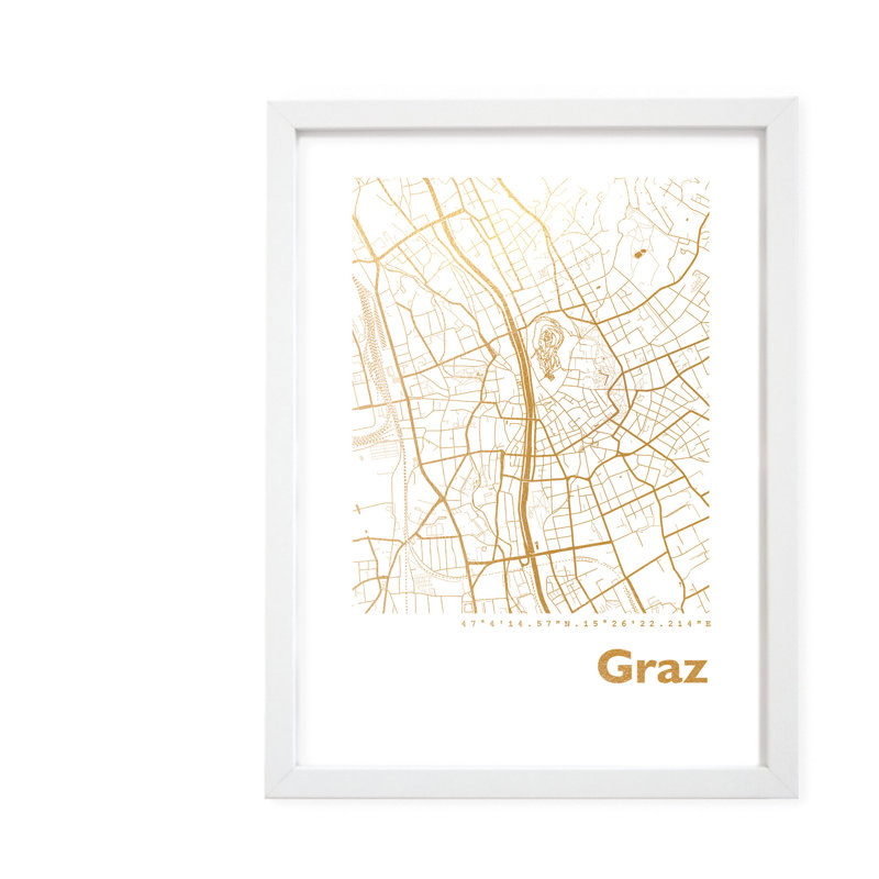 Graz Map - Single Picture Frame Print, 42.5cm H x 32.5cm W x 3.5cm D