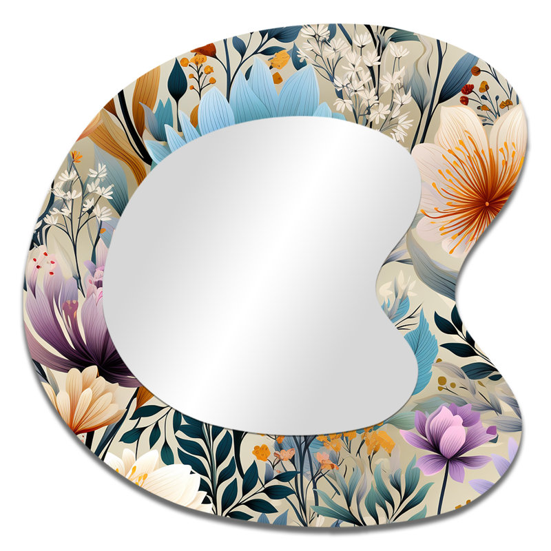 Motif botanique arc-en-ciel Fayas pastel - miroir décoratif asymétrique botanique, grand miroir mural de forme unique Boho, impression sur métal