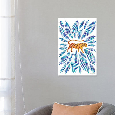 Jaguar, Blue Leaves - Wrapped Canvas Print