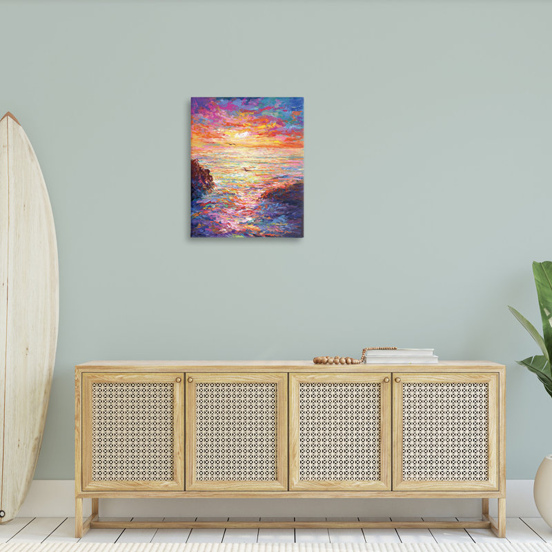 «Vibrant Abstract Ocean Sunset» par Leon Devenice, H 30 po x l 24 po x P 1,5 po