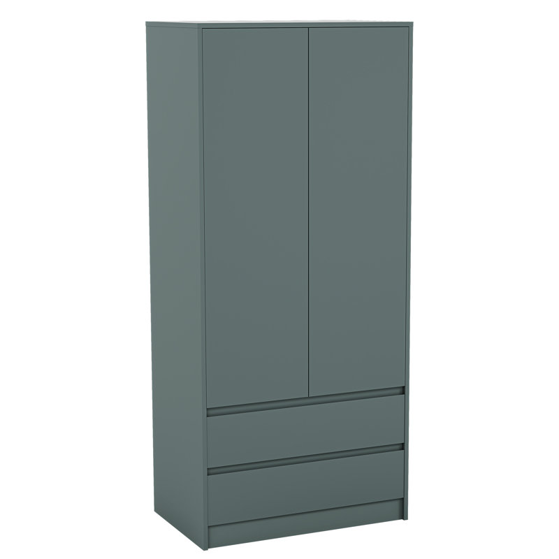 Cunha 2 Door MDF & Particleboard Wardrobe, Green