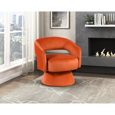 Chaise pivotante à 360 degrés - Revêtement en velours orange Bois massif 21,5 po Hauteur de l'accoudoir pivotant et cadre en contreplaqué Largeur de l'assise 21 po