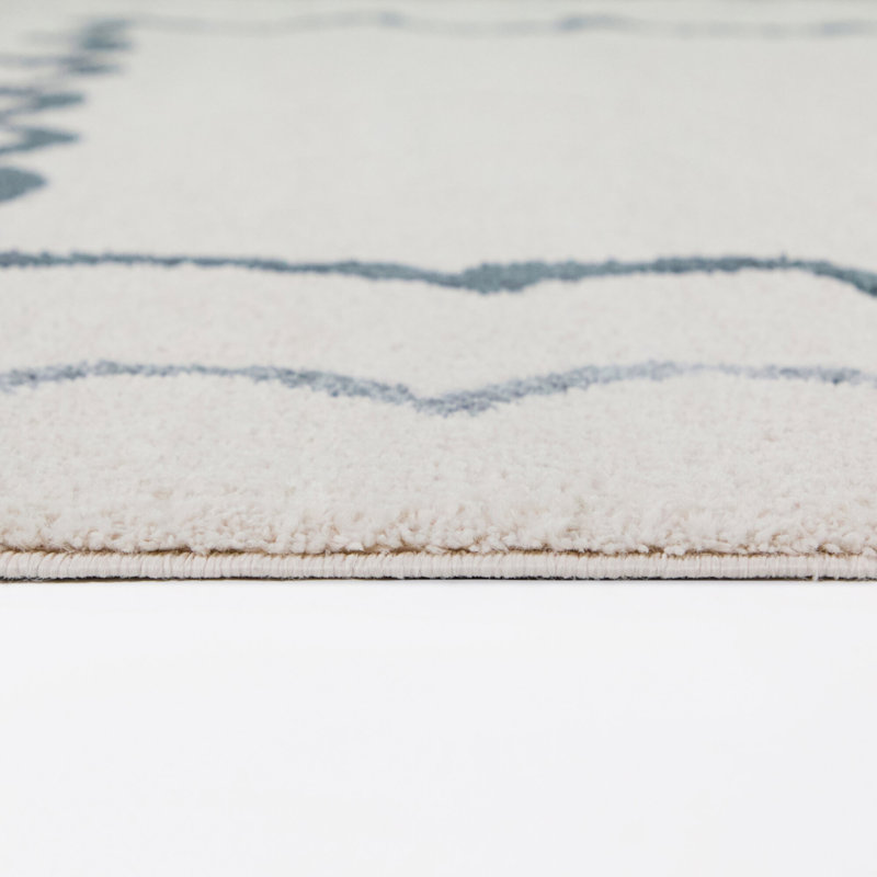 Tapis bleu festonné moderne Seraphina, 5 pi 3 po x 7 pi