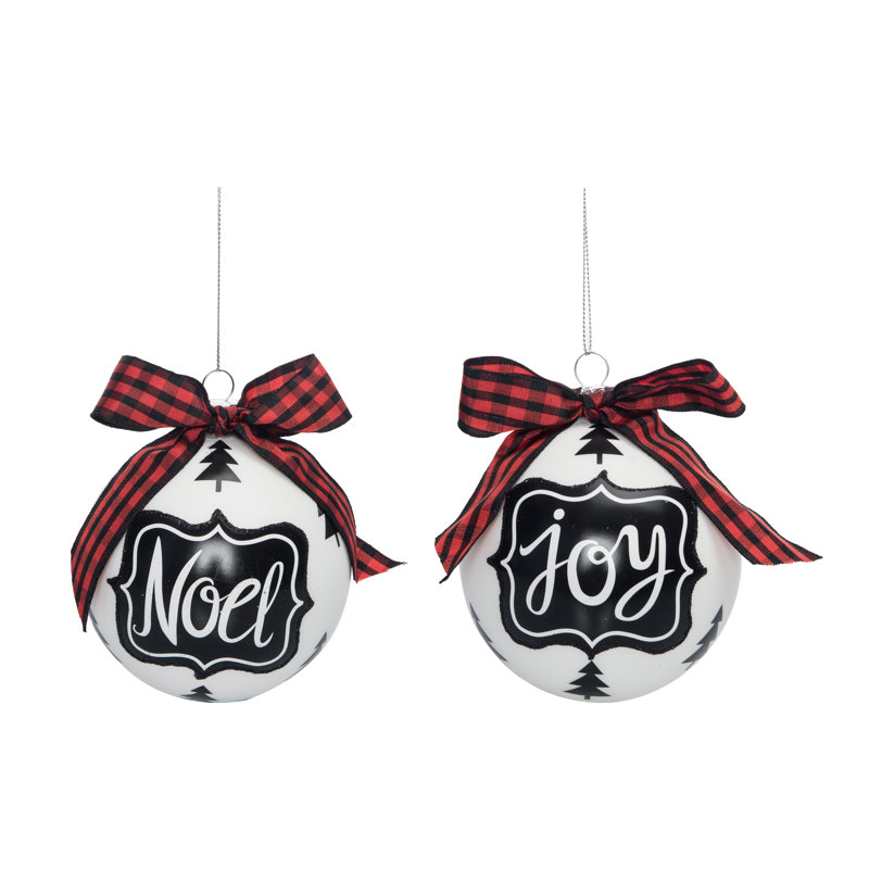  Ensemble de 3 décorations de Noël en verre noir Noel / Joy w / Red Bow