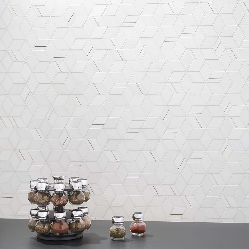 Morgana Polished Marble And Brass Mosaic, Thassos