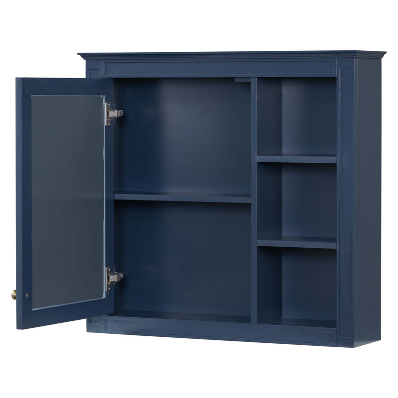 Modern Wall Mounted Bathroom Medicine Cabinet With Mirror & 3 Open Shelves, Blue