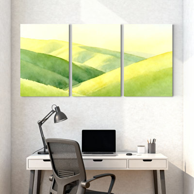 Hiver, forêt, aquarelle, paysage, montagnes jaunes, ensemble de 3 impressions sur toile