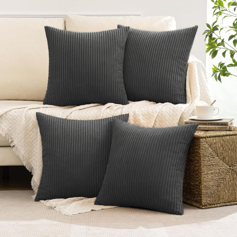 Coussins décoratifs carrés décoratifs en velours côtelé gris avec insertions, Gris