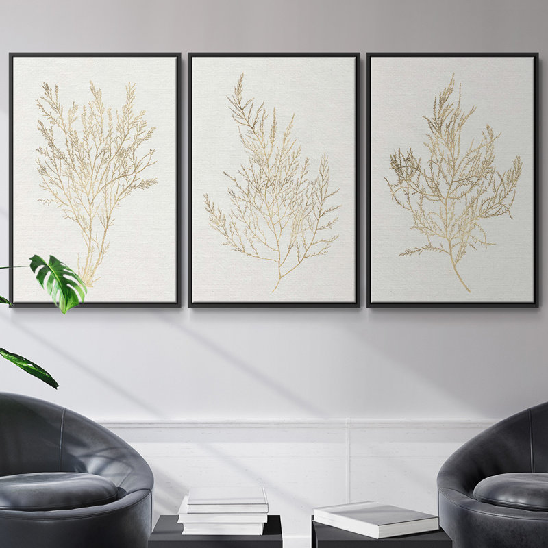 Coral Blockprint I - Ensemble de 3 reproductions de cadres photo sur toile, H 40 po x l 78 po, Noir
