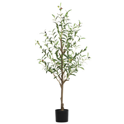 Olive Tree Artificial Indoor, Faux Olive Trees With Planter, Fake Plants With Natural Trunk And Lifelike Fruits