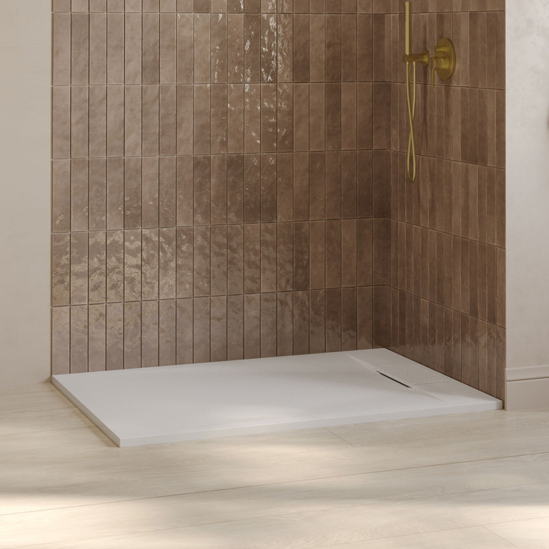 Receveur de douche rectangulaire extra-plat OVE Lenora 122 cm x 91 cm avec bonde latérale dissimulée, blanc uni, Blanc uni