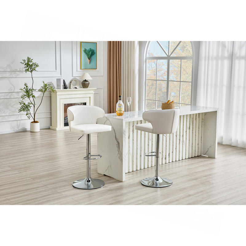 Chaise de bar rotative moderne réglable, chaise pivotante à dossier en cuir de polyuréthane, convient au comptoir de la cuisine et à la salle à manger, hauteur réglable, capacité de supporter 300 livres (blanc - 2 pièces)