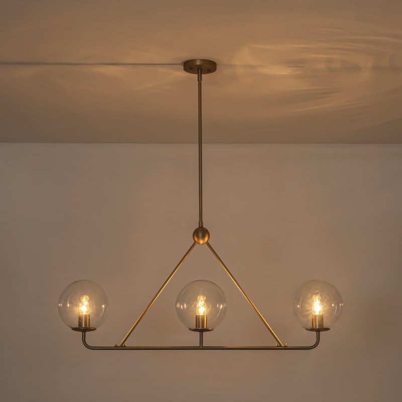 Luminaire suspendu linéaire en verre transparent 3 lumières TriForm