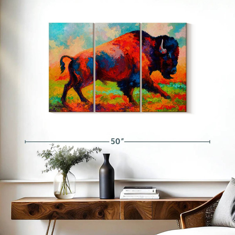 Bison de Brampt qui court en courant, H 24 po x l 38 po