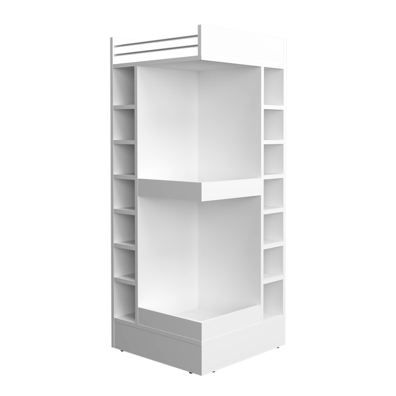 46" Tall White Corner Bar Cabinet With 14 For A Luxurious Feel Liquor Bottle Cabinet, White, Sleek Appearance, White